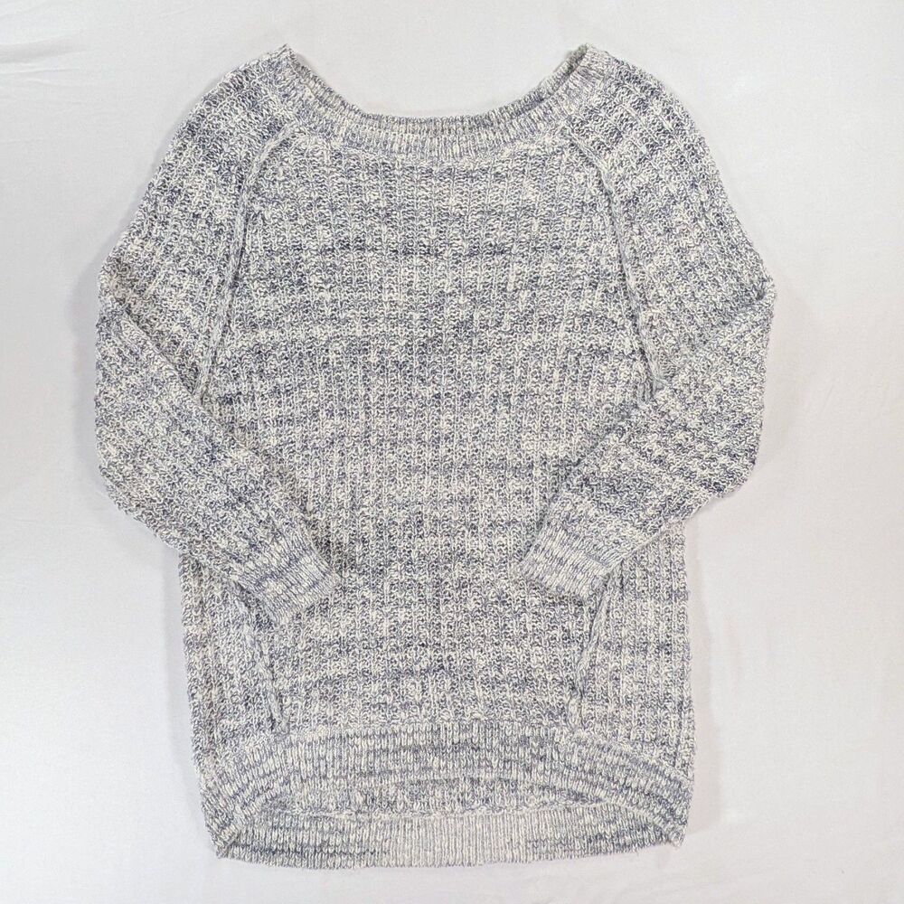Free People Chunky Tweed Knit Boat Neck Pullover Sweater Gray White Womens Med